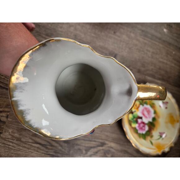 Vintage Enesco Japan Miniature Pitcher With Under Plate Painted Rose Gold Trim - Picture 7 of 10